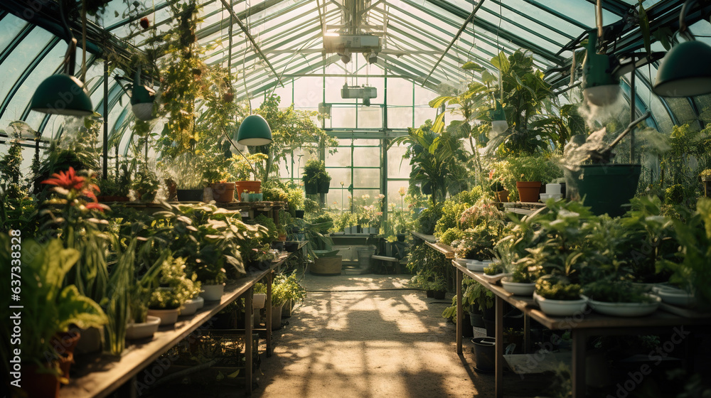 greenhouse with flowers.Generative Ai