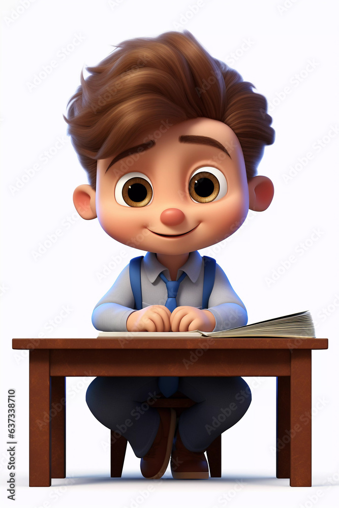 Cartoon Boy is Sitting at a School Desk Cartoon Boy is Sitting at a School Desk
