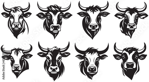 Cow head mascot variant set. Cattle logo isolate on white. Farm animal illustration.