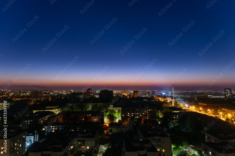 View of the night city from above.