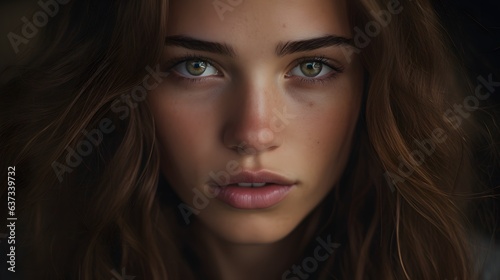 Photo of a woman with captivating blue eyes