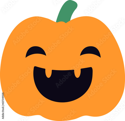 Cute, lovely cartoon pumpkin lantern with Anthropomorphic face for Halloween holiday celebration design concept.