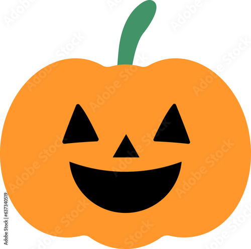 Cute, lovely cartoon pumpkin lantern with Anthropomorphic face for Halloween holiday celebration design concept.