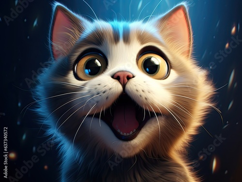 a cute and happy cat with eyes wide open in cartoon style