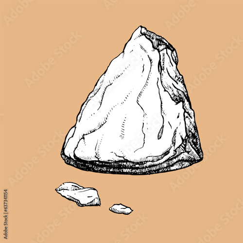Hand-drawn illustration of Parmesan. Cheese. Vector. Ink drawing. 