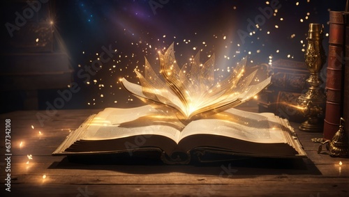 "Rays of Mystical Wisdom: Create an image of an aged book emitting enchanting rays, evoking ancient magic and secrets."