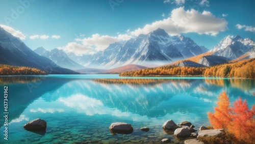  Autumn s Tranquil Oasis  A Mysterious Mountain Lake Enveloped in Turquoise Beauty 