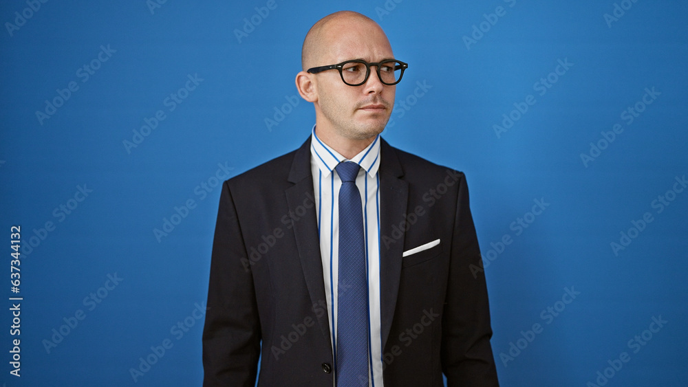 Young hispanic man business worker with serious face over isolated blue background Young hispanic man business worker with serious face over isolated blue background