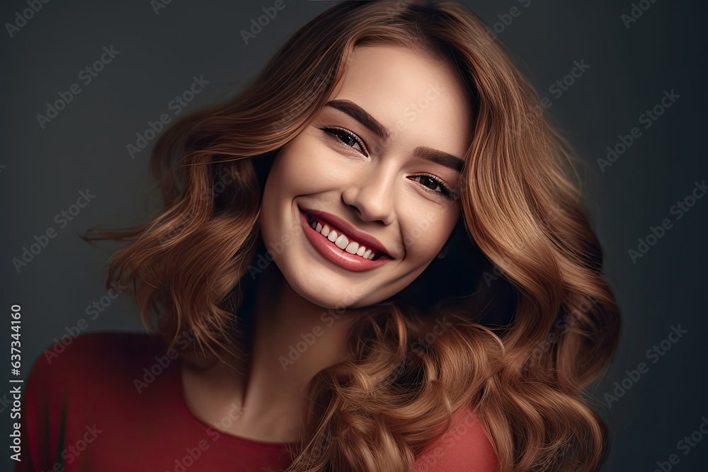 Young attractive model with beautiful curly hair radiating happiness and confidence in a fashion portrait. Young attractive model with beautiful curly hair radiating happiness and confidence in a fashion portrait.