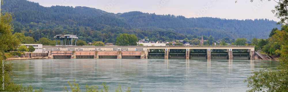The run-of-river power plant in the German river Rhine near Bad Säckingen