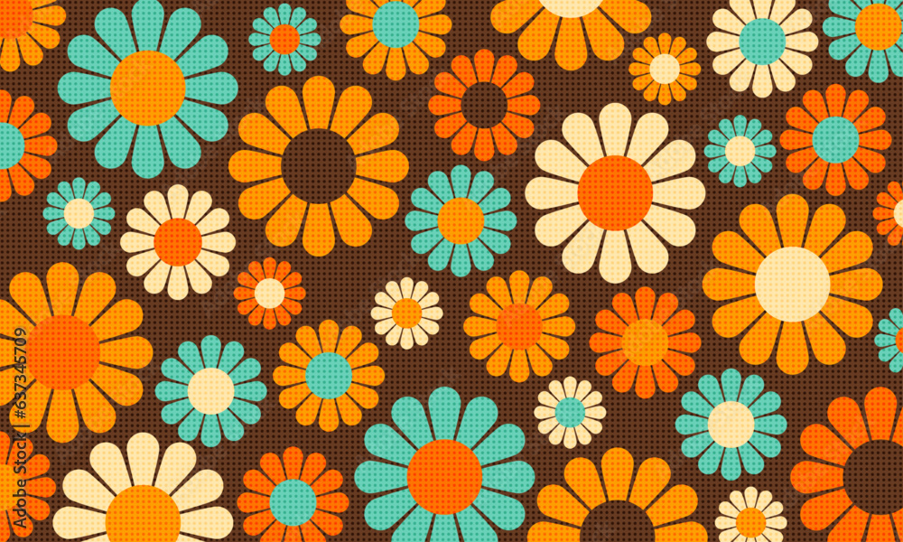 Abstract Vintage Retro Flower Pattern Wallpaper Ben Day Dots