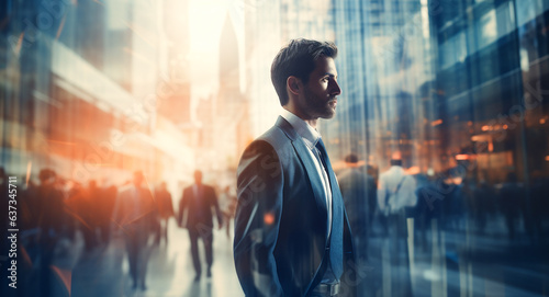 Businessman in a suit walking in an office hall Splash blur  blur effect.