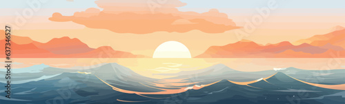 sunrise ocean vector flat minimalistic isolated illustration