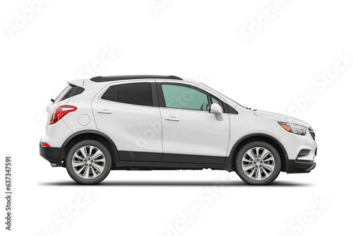 Photo White SUV car isolated. Transparent PNG image.