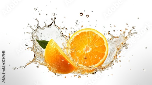 Orange with water splash on white background, Generative AI