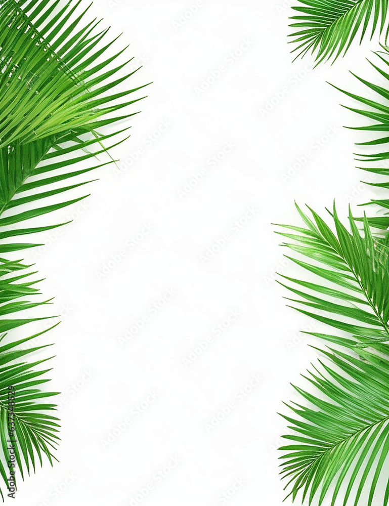 Green palm leaves frame isolated on transparent.,generative AI