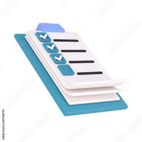 3d white clipboard icon task management todo check list on turquose plane background. Work project plan concept, isolated transparent png photo