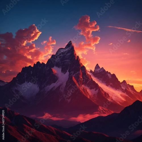 Breathtaking Sunset Over Majestic Mountains. © Ravishka