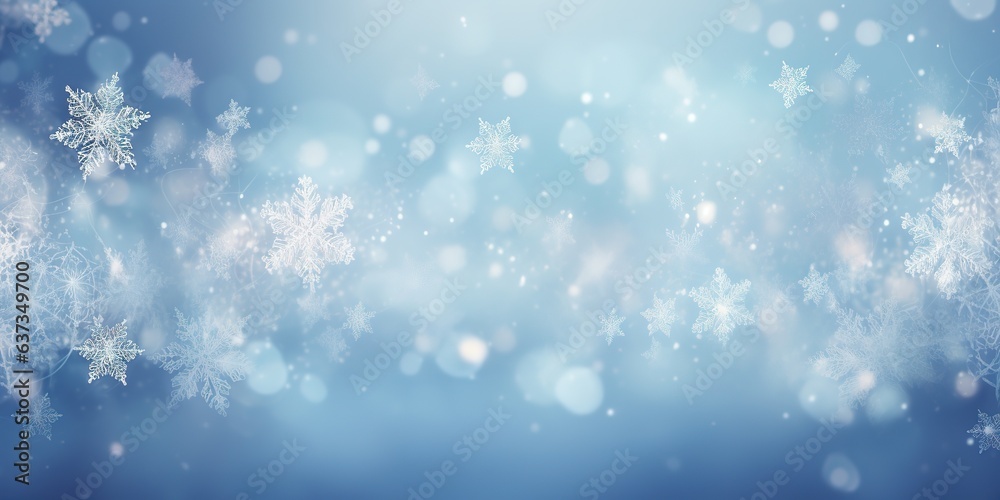Winter background for banners and as an element to create winter mood. Snow and ice with blurred lights.