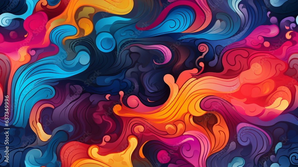 Seamless abstract, psychedelic colorful background, Generative AI