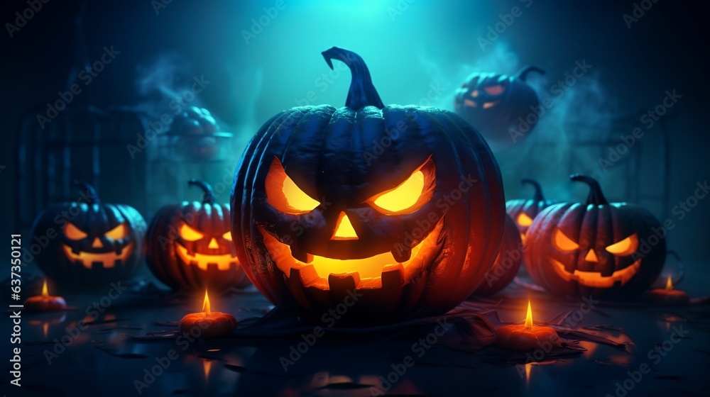 Fototapeta premium Scary halloween pumpkin, Generative AI