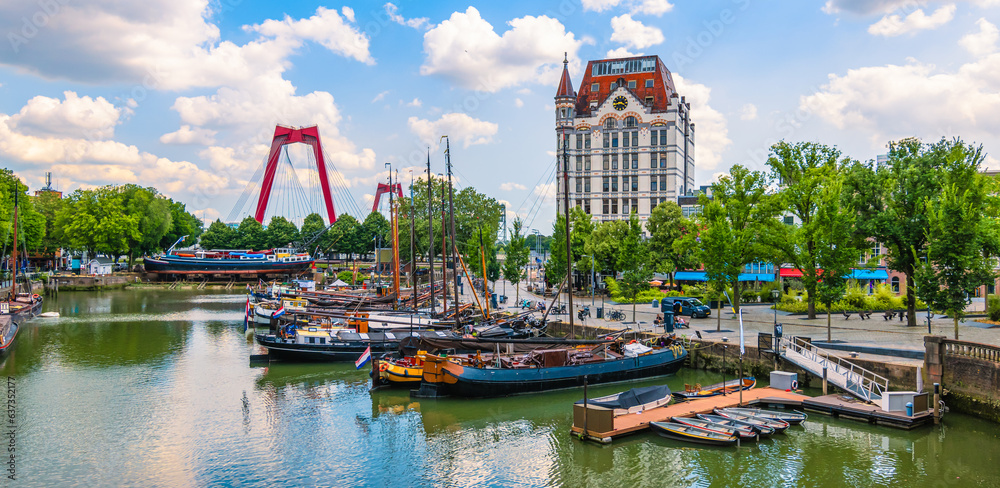 Panoramic view of Rotterdam city with old harbor.