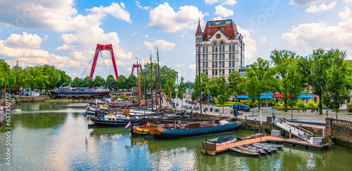 Panoramic view of Rotterdam city with old harbor. photo