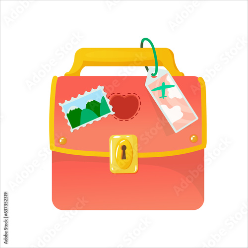 A bright pink suitcase for travel. Hand luggage. Bag. Entertainment, moving to another country. Vector illustration on a white background in cartoon style.