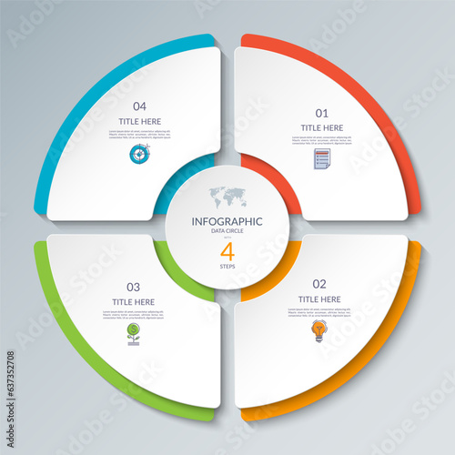 Vector infographic circle. Cycle diagram with 4 steps. Round chart that can be used for report, business analytics, data visualization and presentation.