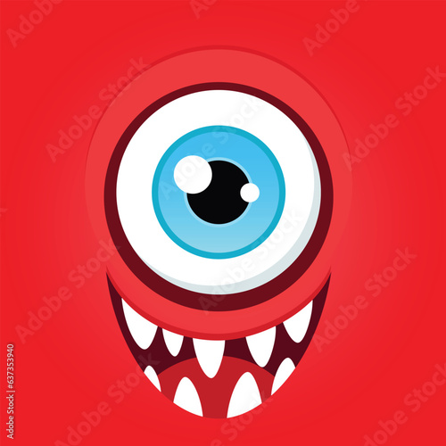 Monster eye. Cartoon illustration of a funny laughing monster with one eye. Vector 10 EPS.