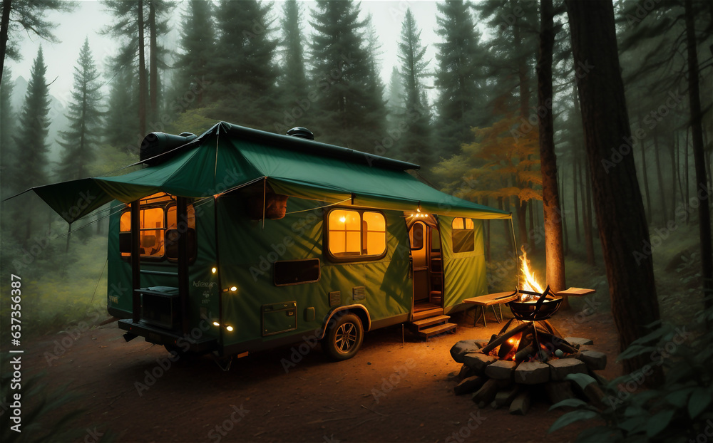 beautiful camping outdoor, background illustration.