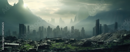 Eternal Twilight: Digital Illustration of Witnessing the End of the World - Apocalyps, Apocaliptic world, Fire, Smoke, Ruins, Trash, Destruction, Survival, Apocalyptic, Aftermath, Dystopian, Wasteland