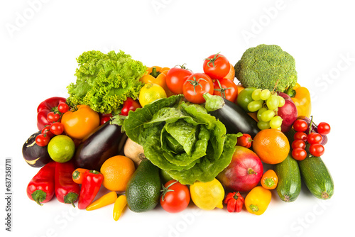 Fruits and vegetables isolated on white .