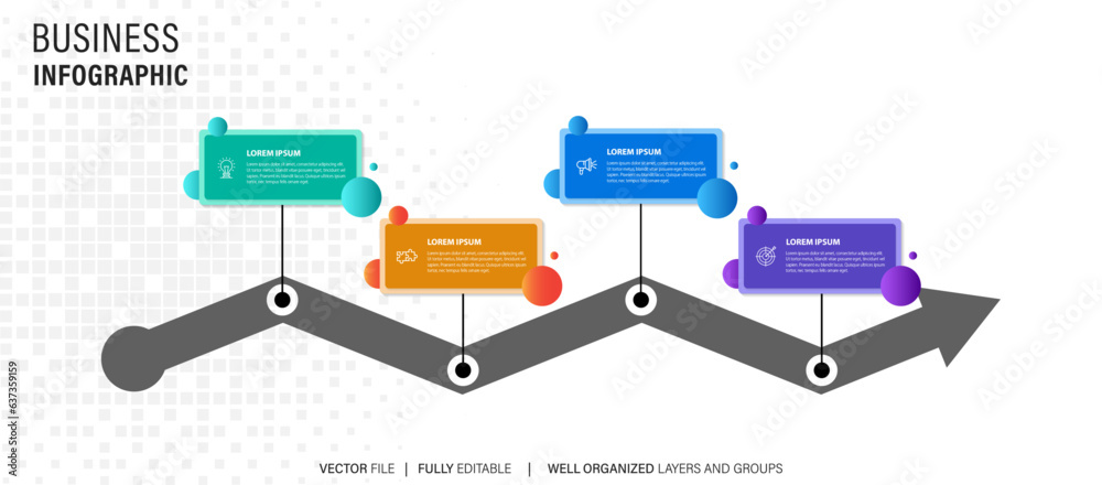 Obraz premium Vector infographic label design concept with circle layout and marketing icons with 4 steps or options. 