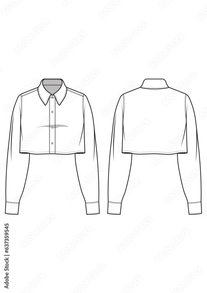 crop button down shirt long sleeve top technical drawing / flat sketch