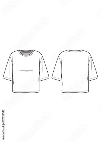 oversized boxy loose t-shirt top drop shoulder short half sleeve technical drawing / flat sketch /CAD / ADOBE Illustrator vector digital download	
