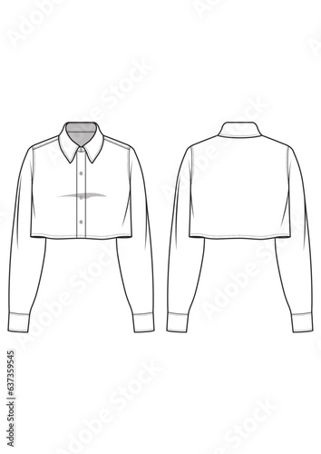 crop button down shirt long sleeve top technical drawing / flat sketch /CAD / ADOBE Illustrator vector digital download	
