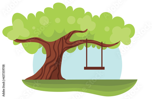 Symbol of loneliness: a swing without a child on a tree.  Isolated on a white background.