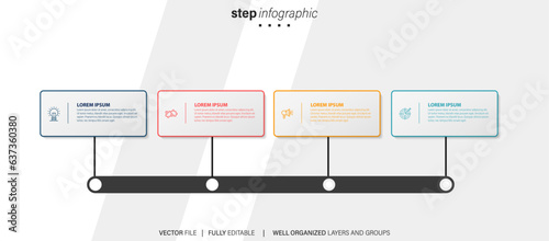 White vector infographic template. Flowchart presentation design elements with text space. Data visualization with 4 steps. Process timeline chart. Workflow layout with copyspace
