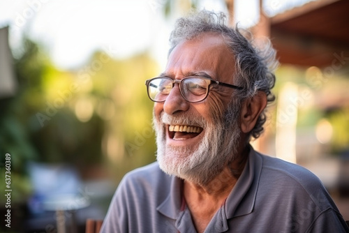 Elderly Man Laughing as He Tells Stories to His Family, love and happiness of old age,   photo