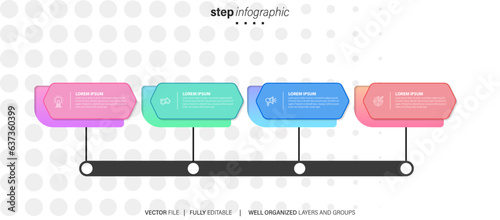 White vector infographic template. Flowchart presentation design elements with text space. Data visualization with 4 steps. Process timeline chart. Workflow layout with copyspace
