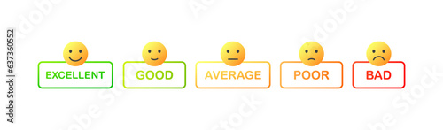 Emoticons reaction icons. Flat, yellow, smile emoticon, bad emoticon. Vector icons
