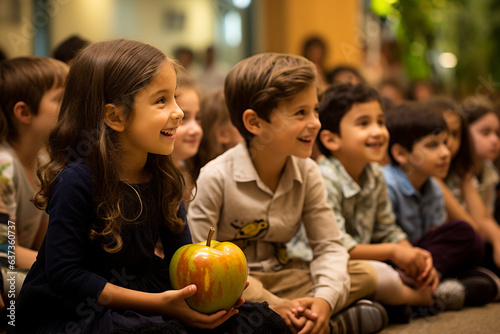 Children Participating in a Rosh Hashanah Storytelling Session, love and happine Fototapet
