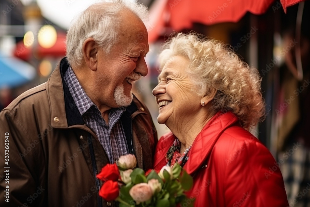 Fototapeta premium Elderly Couple Sharing a Tender Moment During the Celebration, love and happiness 