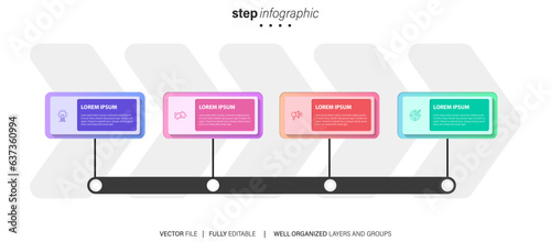 Business infographic four steps for presentation, step up infochart, vector illustration
