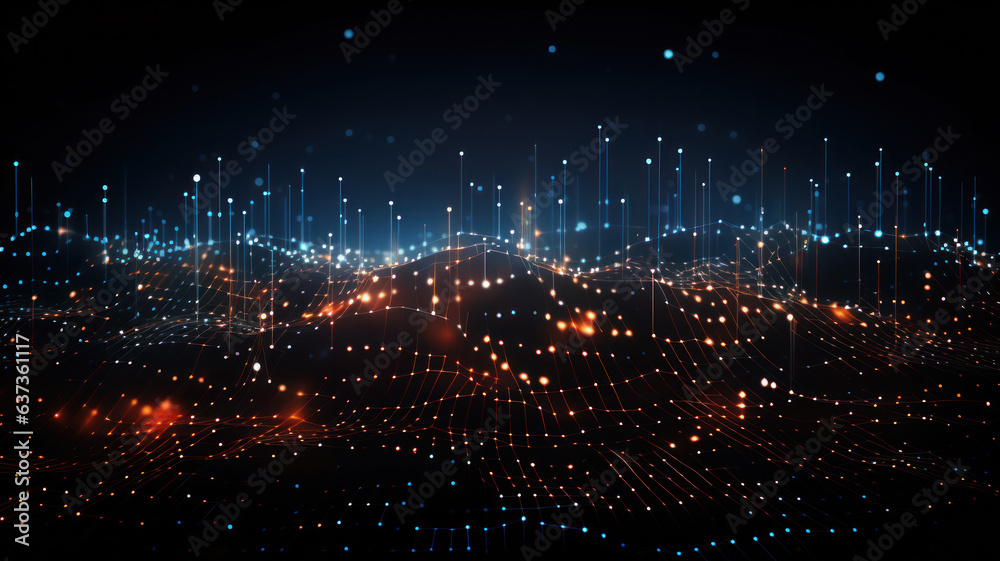 Fototapeta premium Dark Background with Connected Dots and Lines, Data Network Illustration