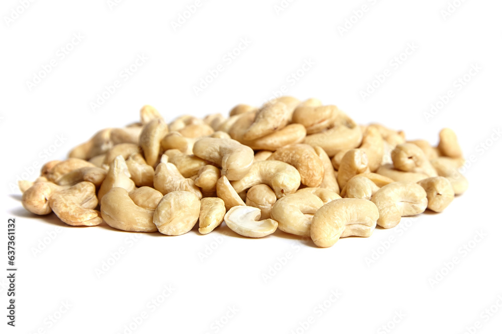 Cashew nut heap isolated on white background. Healthy vegan ingredient Cashew nut heap isolated on white background. Healthy vegan ingredient