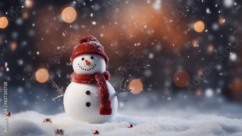 Adorable Snowman in a Frosty Landscape with Falling Snowflakes