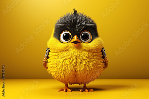 cute baby chicken over yellow background. Generative Ai