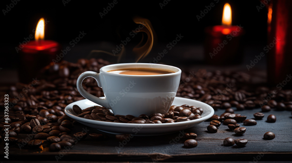 Sleek and stylish espresso coffee on retro table Sleek and stylish espresso coffee on retro table